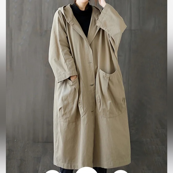 Jackets & Blazers - Resistant Oversized Hooded Windbreaker Rain coat Khaki